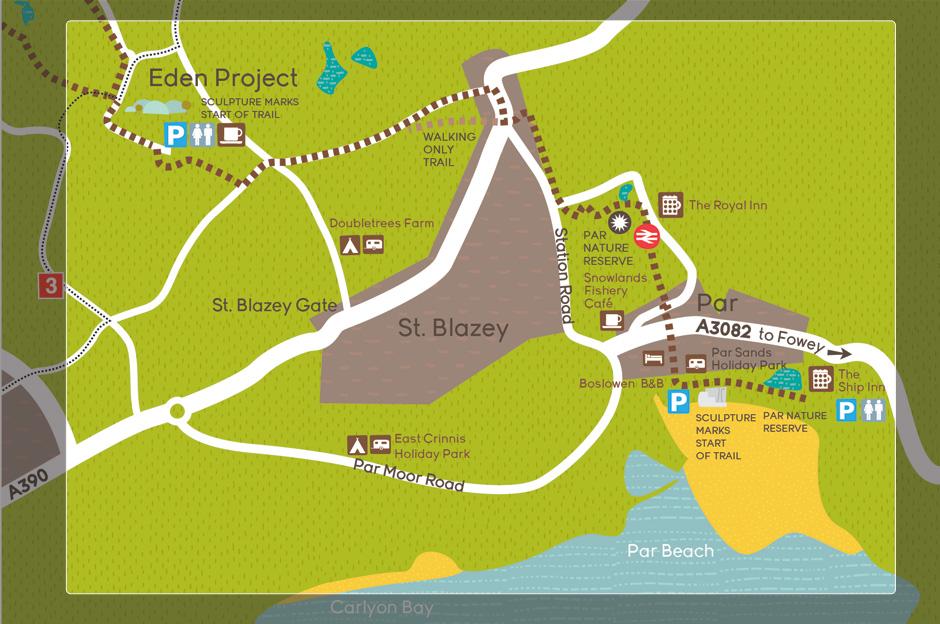 Map of the route from Par beach to the Eden Project