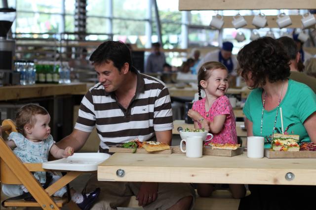 Family enjoying a meal in the Eden Project Bakery